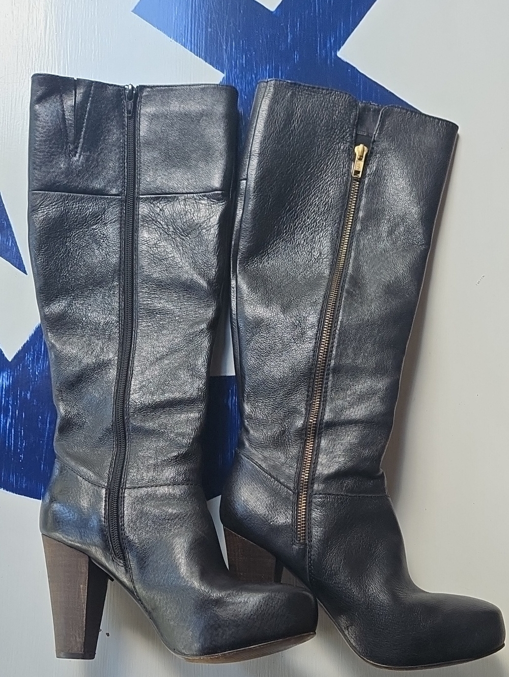Steve Madden Rikki Platform Black Leather Heeled Boot Size  US 8